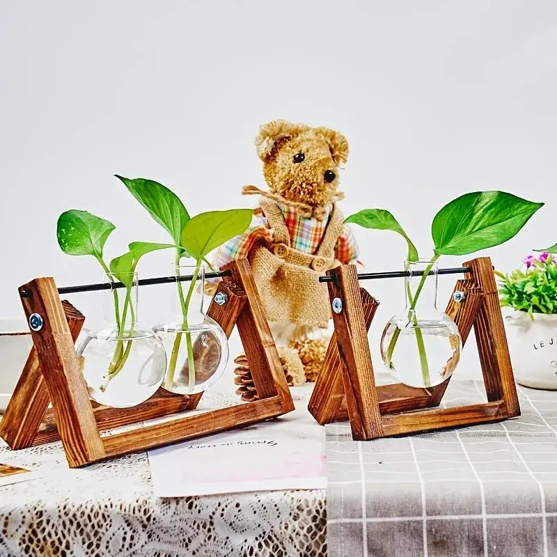 DecorBites™ Glass Planter Propagation Station with Wooden Rack