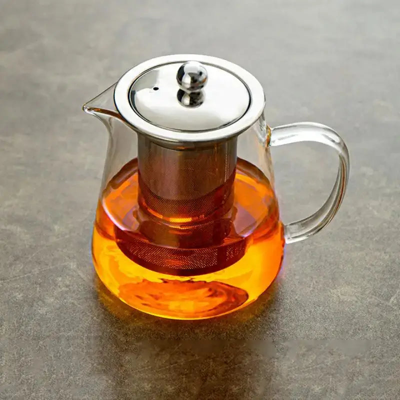 Modern clear glass tea jug set with stainless steel lid kitchenware