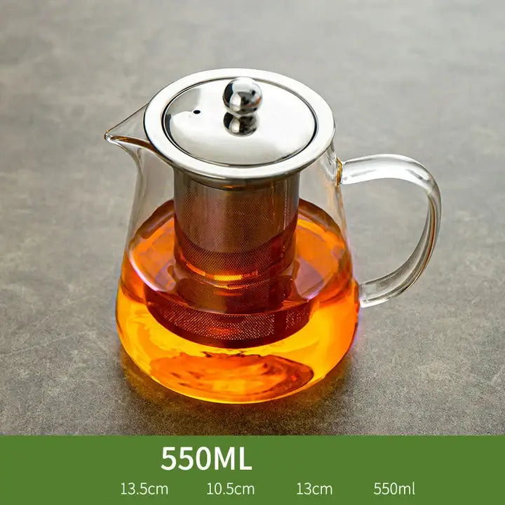 Modern clear glass tea jug set with stainless steel lid kitchenware