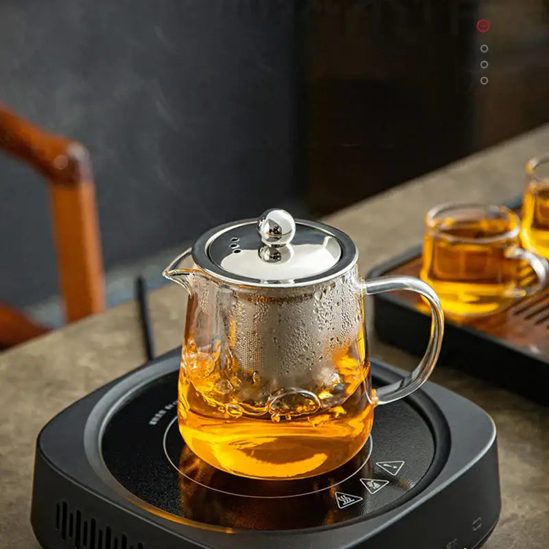 Modern clear glass tea jug set with stainless steel lid kitchenware