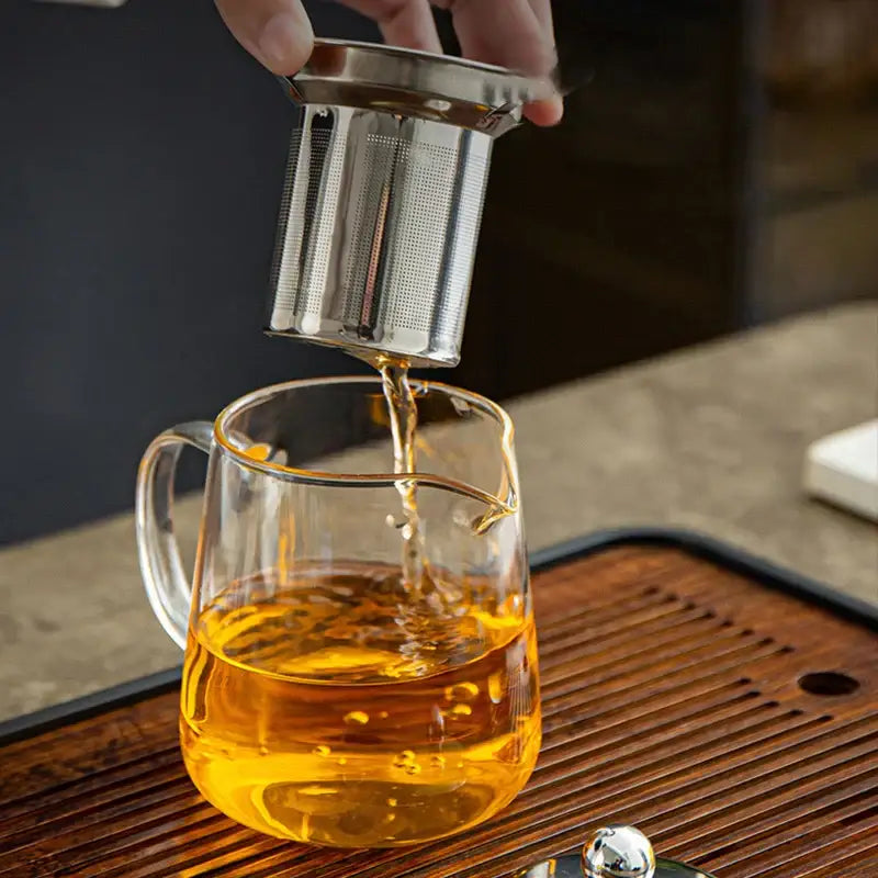 Modern clear glass tea jug set with stainless steel lid kitchenware