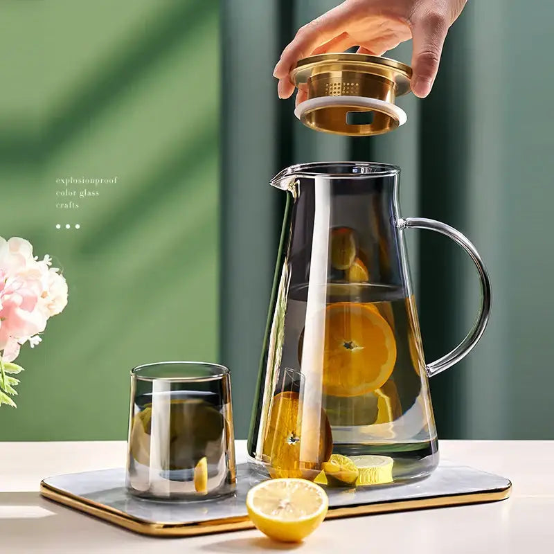 Modern gold and clear glass water kettle set kitchen tea jug