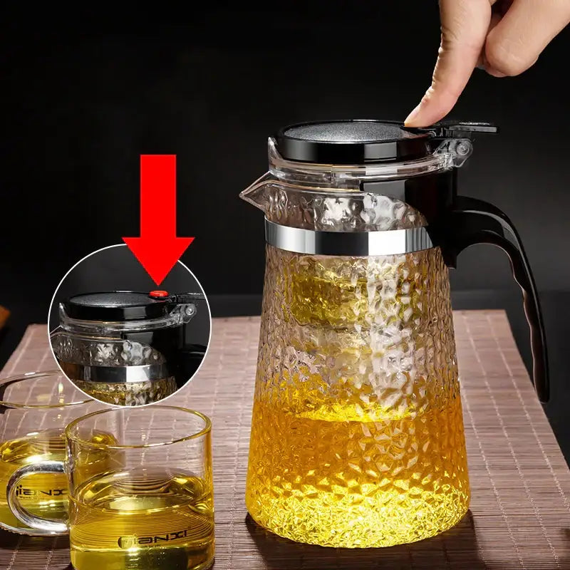 Hammered textured glass tea maker kitchen teapot with black handle