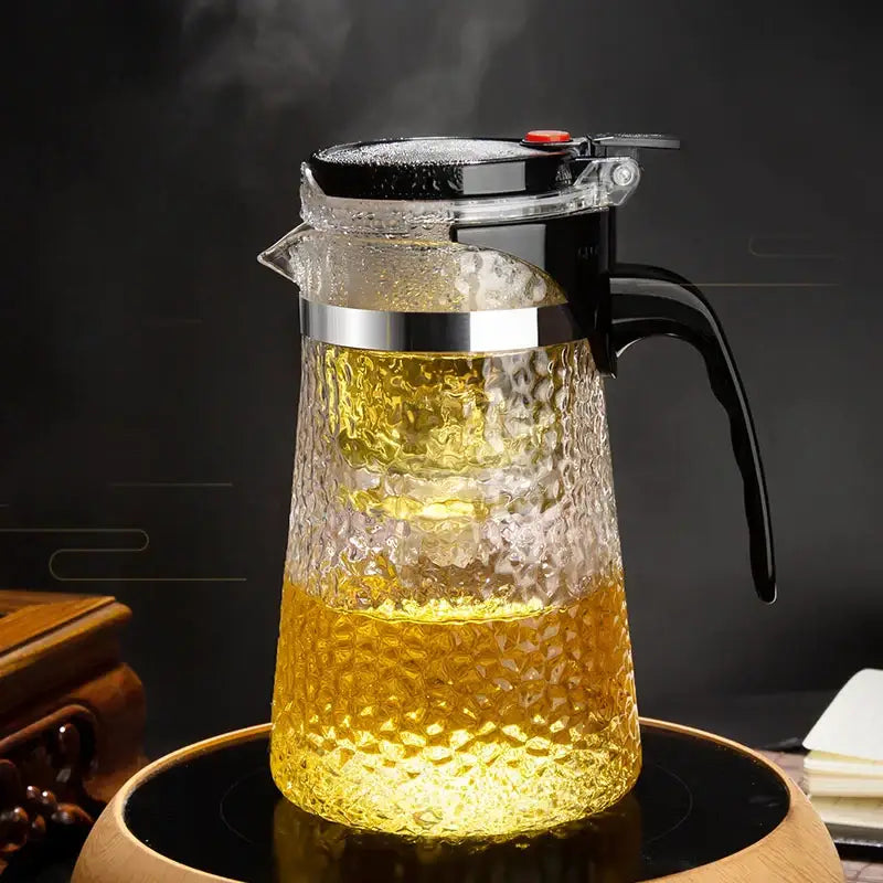 Hammered textured glass tea maker kitchen teapot with black handle