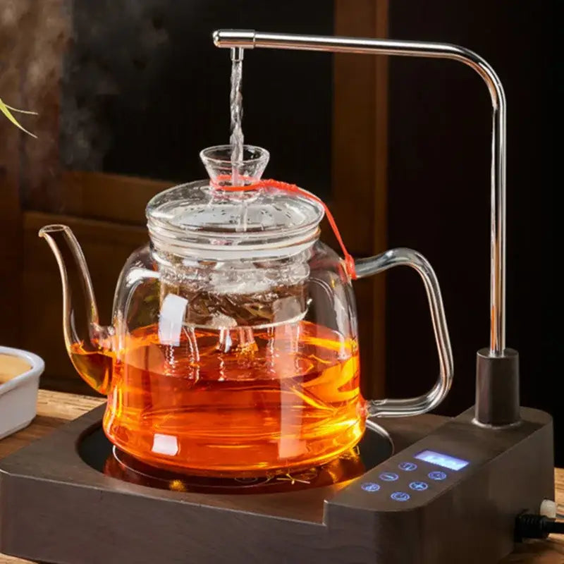 Modern clear glass tea pot set kitchen filterable kettle