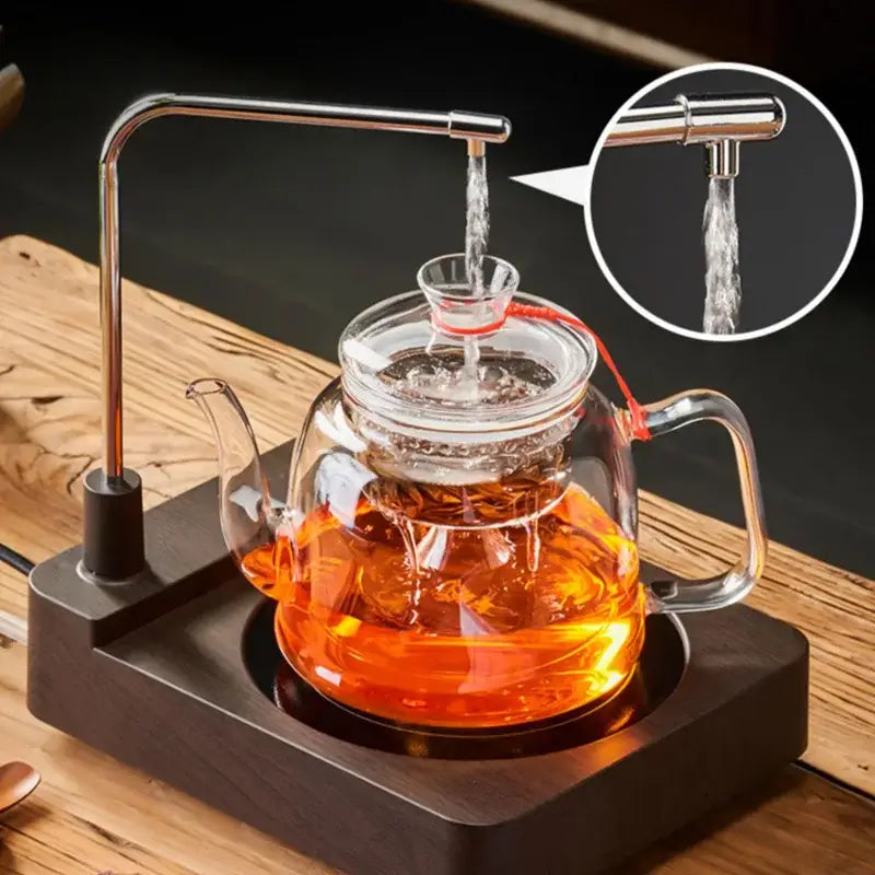 Modern clear glass tea pot set kitchen filterable kettle