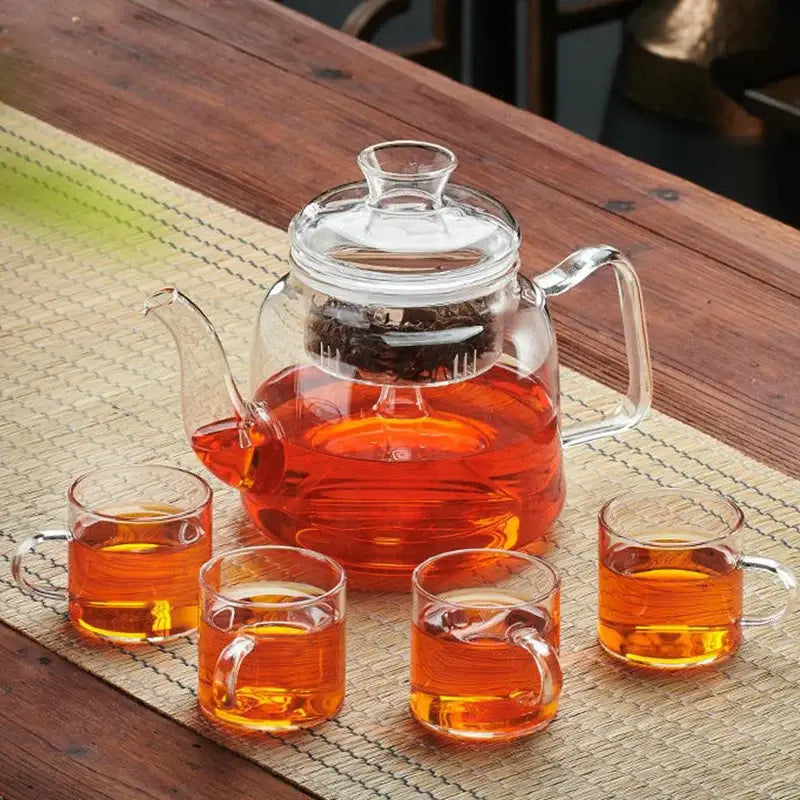 Modern clear glass tea pot set kitchen filterable kettle