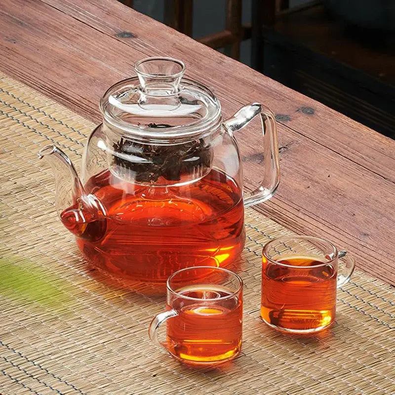 Modern clear glass tea pot set kitchen filterable kettle