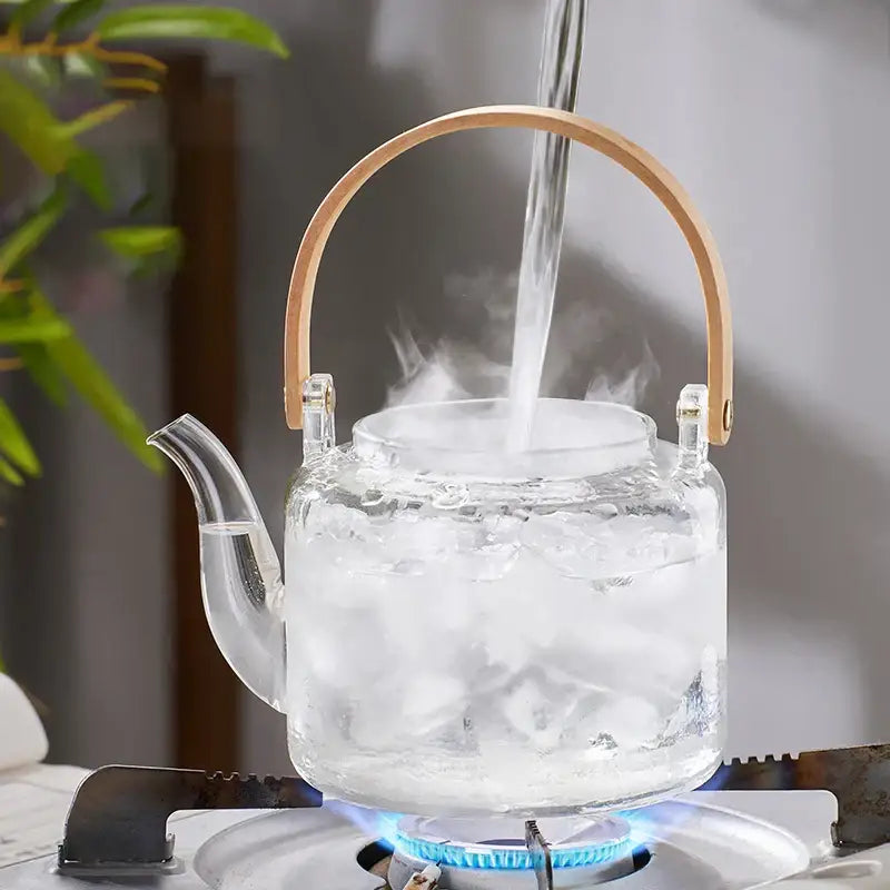 Modern glass tea pot with bamboo handle and electric base kitchen
