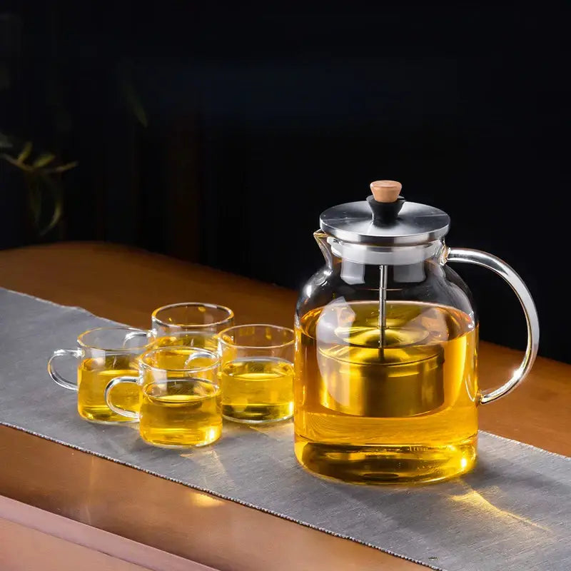 Modern glass tea pot with wood handle kitchen infuser kettle