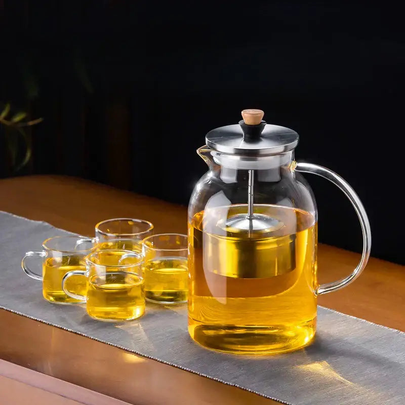 Modern glass tea pot with wood handle kitchen infuser kettle