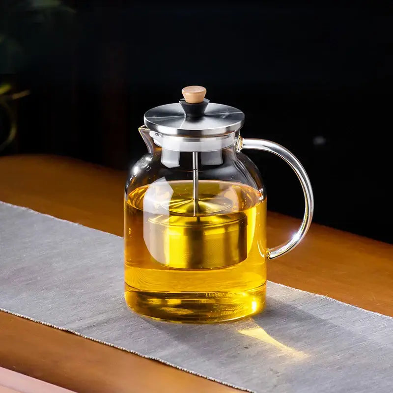 Modern glass tea pot with wood handle kitchen infuser kettle
