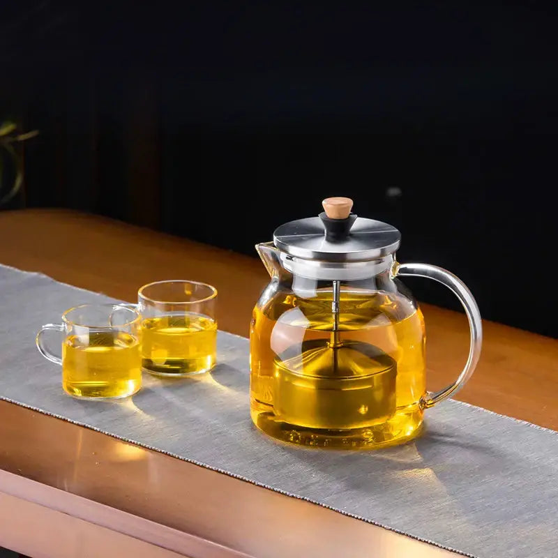 Modern glass tea pot with wood handle kitchen infuser kettle