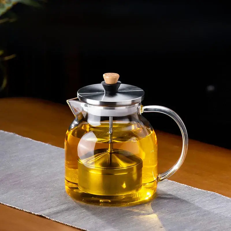 Modern glass tea pot with wood handle kitchen infuser kettle