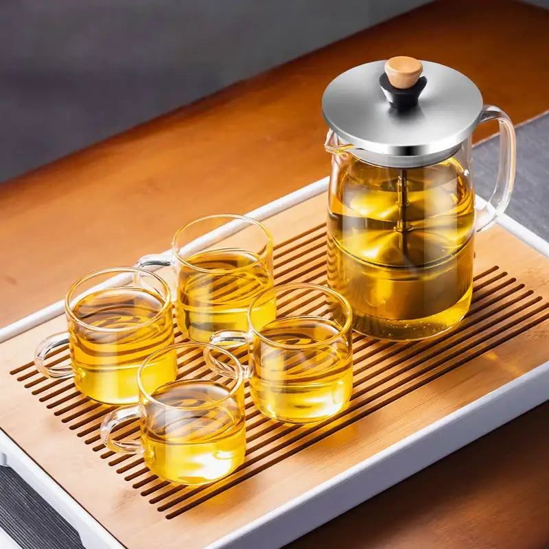 Modern glass tea pot with wood handle kitchen infuser kettle