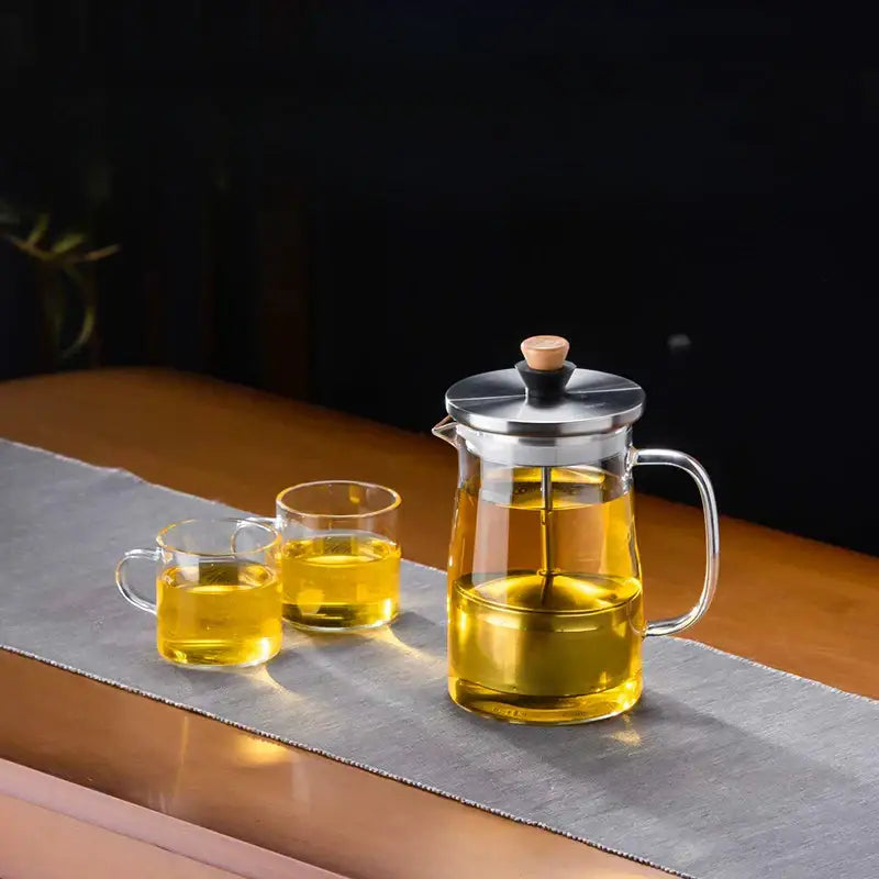 Modern glass tea pot with wood handle kitchen infuser kettle