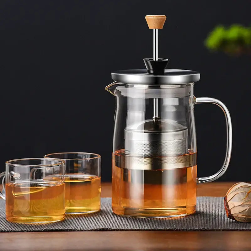 Modern glass tea pot with wood handle kitchen infuser kettle