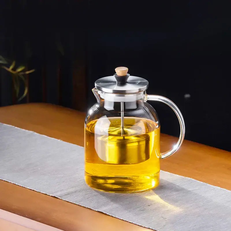 Modern glass tea pot with wood handle kitchen infuser kettle