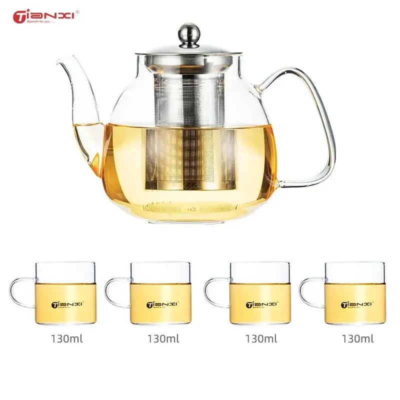 Modern glass tea pot with stainless steel filter kitchen steeper