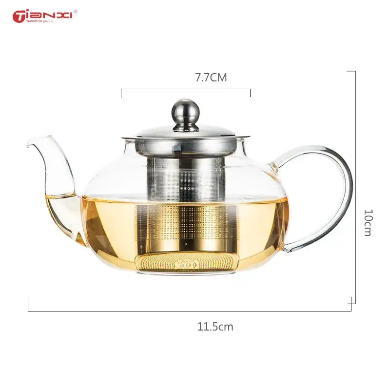 Modern glass tea pot with stainless steel filter kitchen steeper