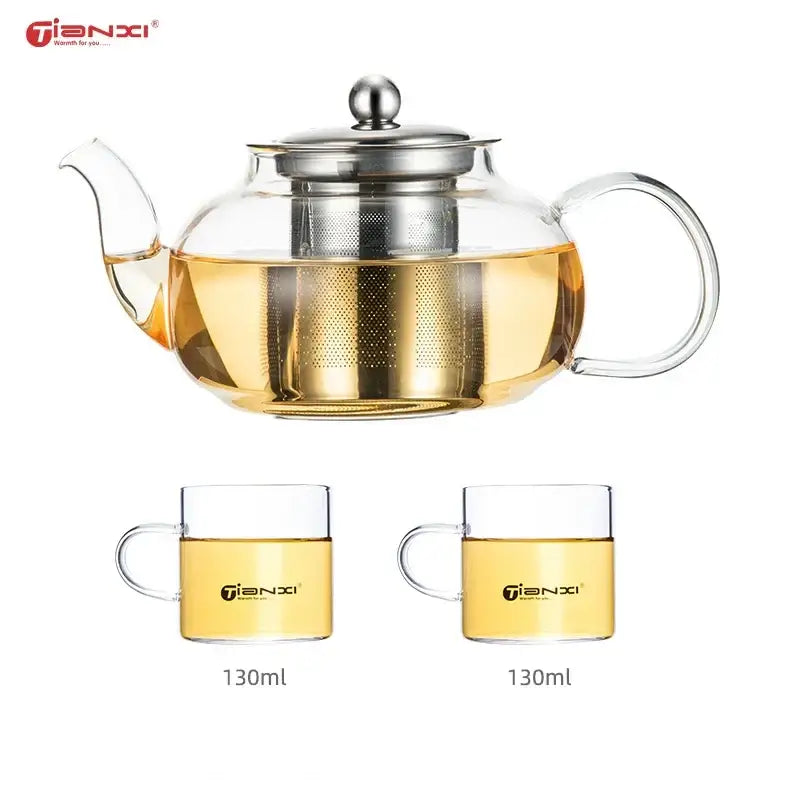 Modern glass tea pot with stainless steel filter kitchen steeper
