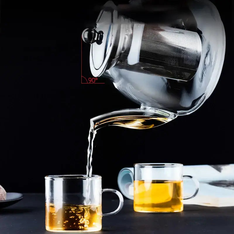 Modern glass tea pot with stainless steel filter kitchen steeper
