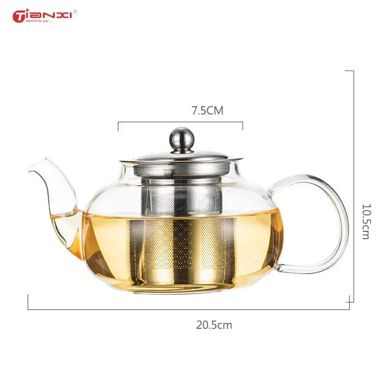 Modern glass tea pot with stainless steel filter kitchen steeper