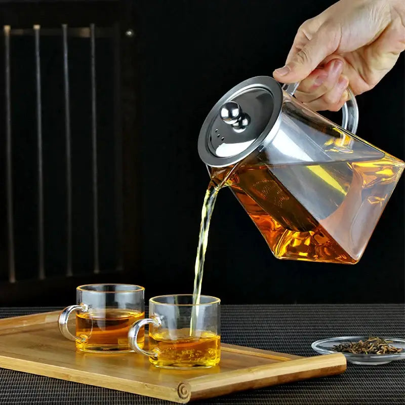 Modern clear glass tea pot with stainless steel infuser kitchen decor