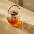 Modern glass tea pot with wooden handle kitchen steaming set