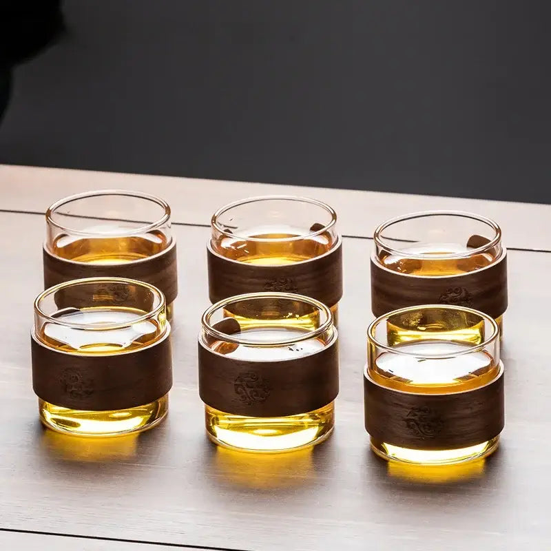 Retro glass tea set with wooden handle – dining room serving set