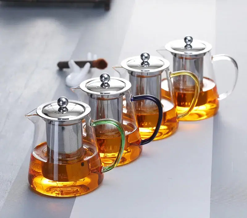 Modern green and silver glass teapot kitchen infuser pot