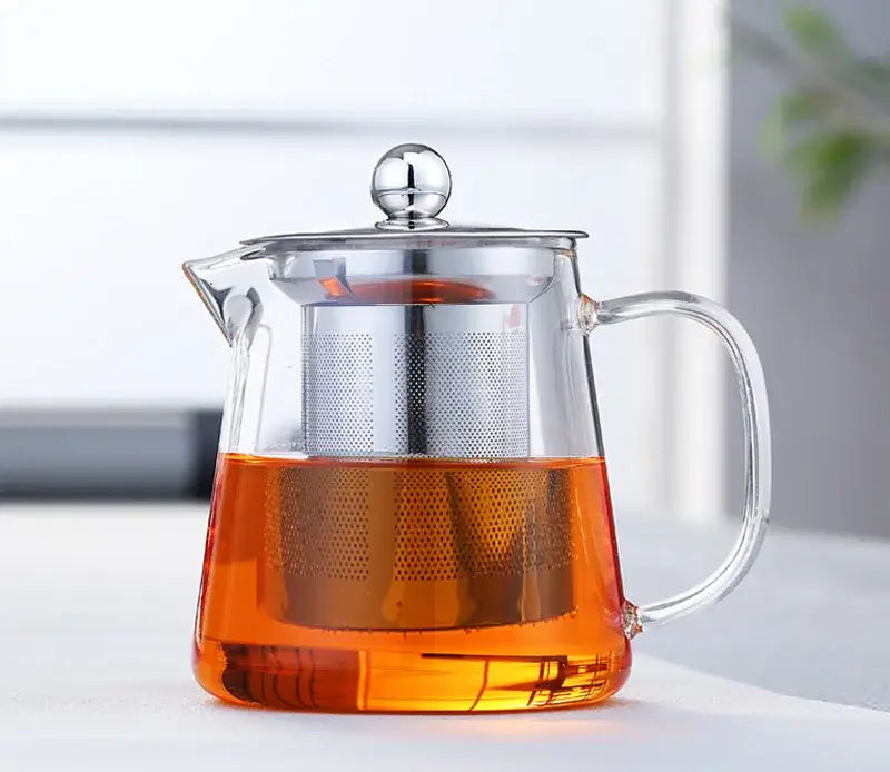 Modern green and silver glass teapot kitchen infuser pot