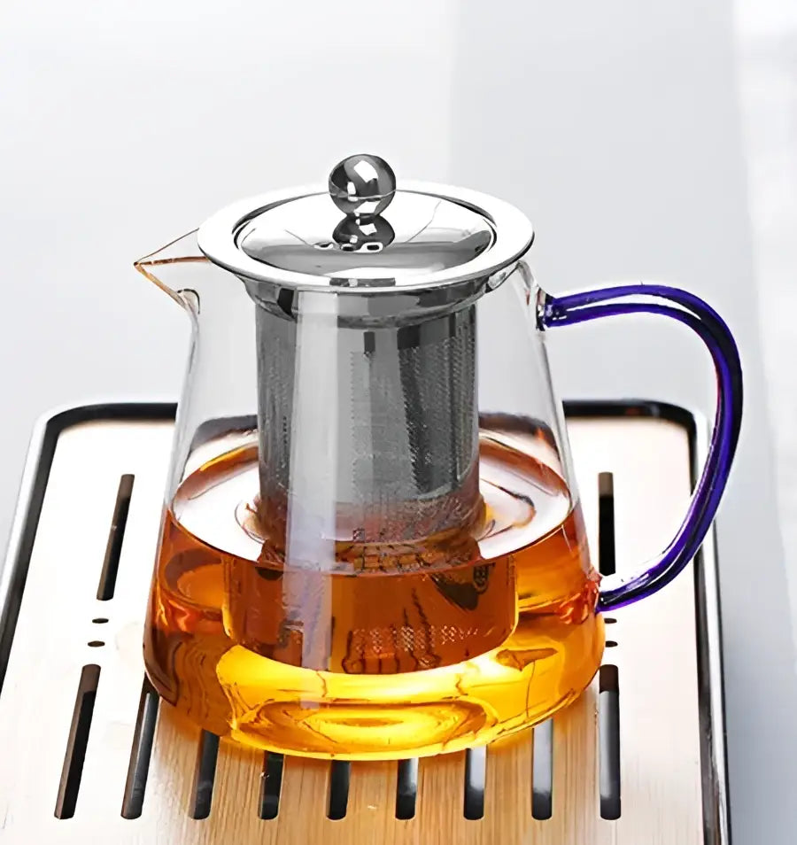 Modern green and silver glass teapot kitchen infuser pot