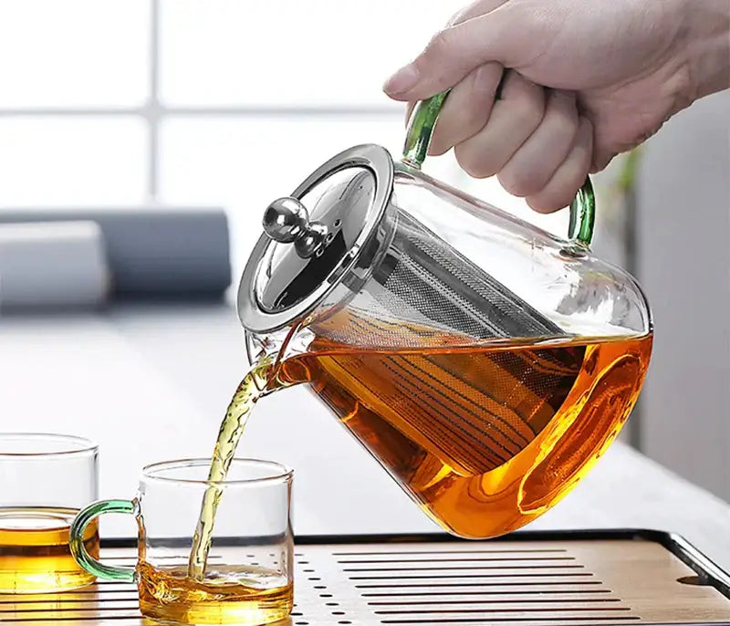 Modern green and silver glass teapot kitchen infuser pot