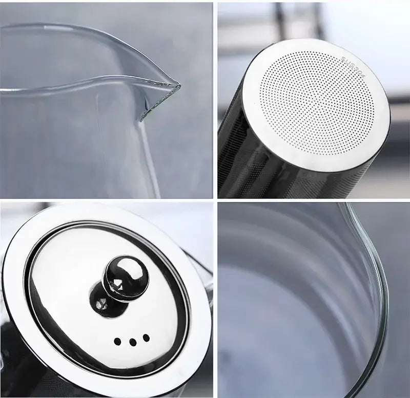 Modern green and silver glass teapot kitchen infuser pot