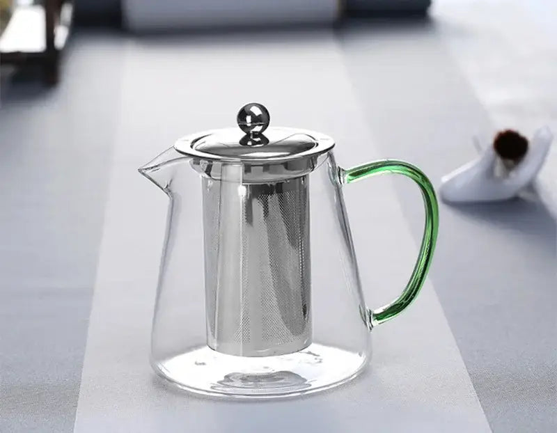 Modern green and silver glass teapot kitchen infuser pot