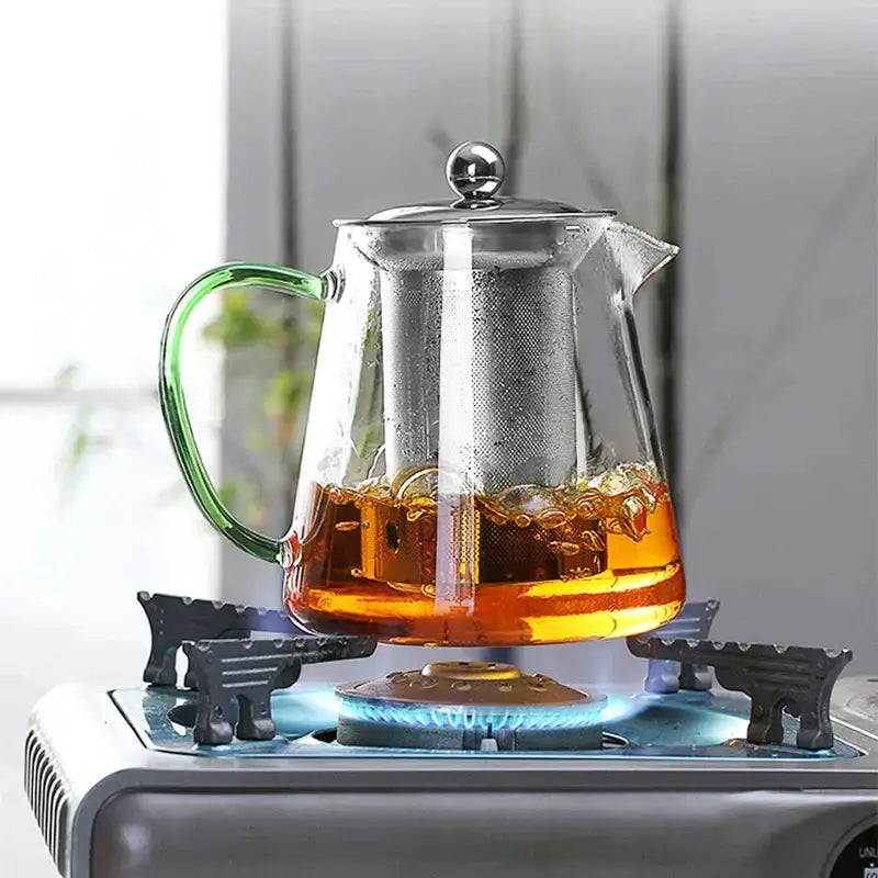 Modern green and silver glass teapot kitchen infuser pot