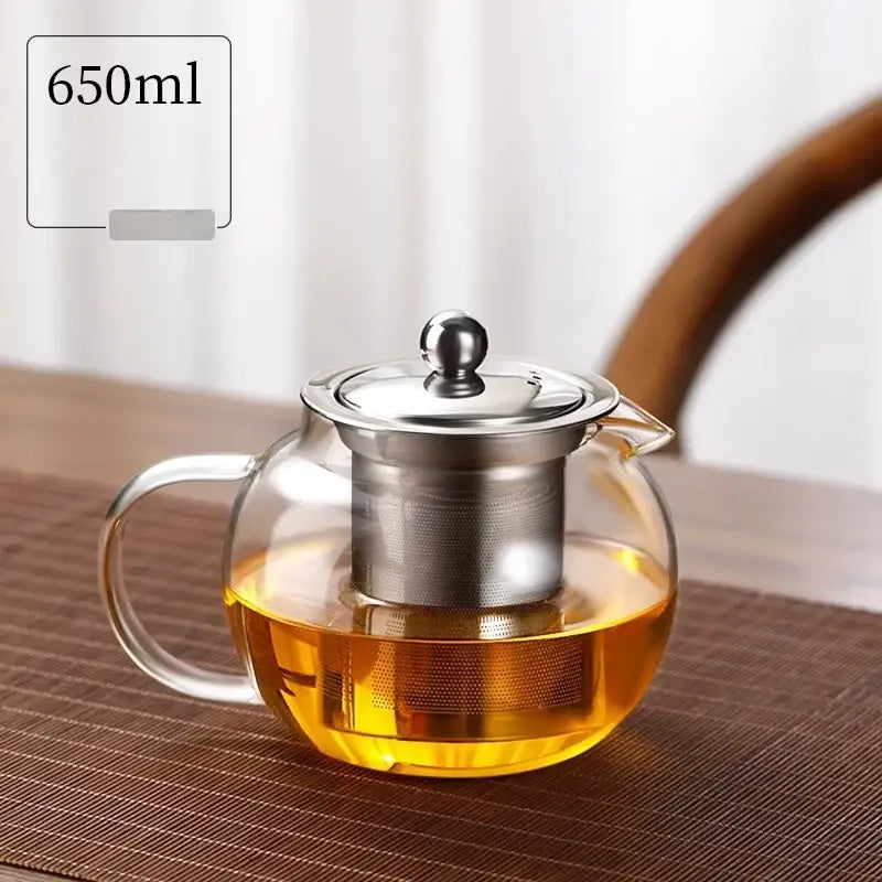 Modern glass teapot with stainless steel infuser kitchen tea kettle
