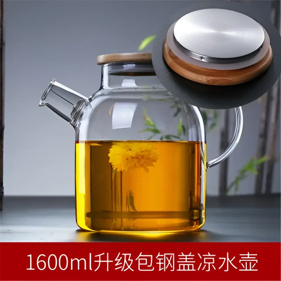 Minimalist glass teapot with wooden lid kitchen cold water jug