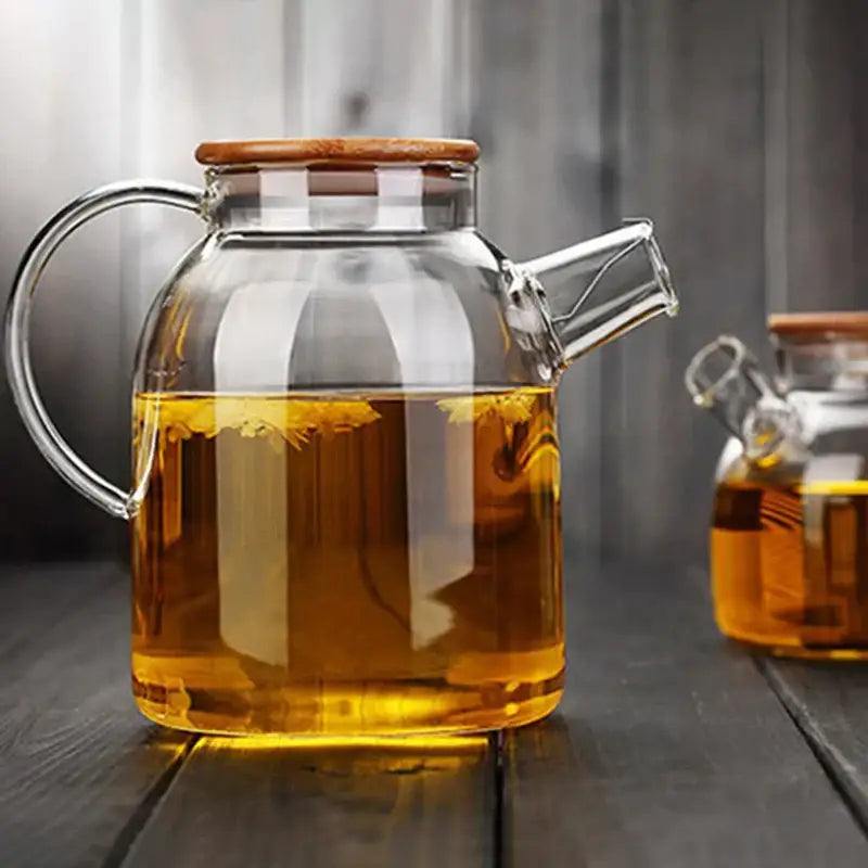 Minimalist glass teapot with wooden lid kitchen cold water jug