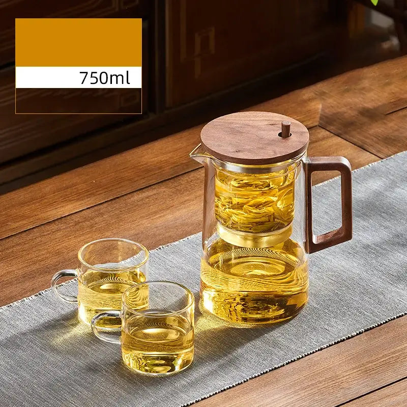 Modern glass teapot filter kettle with wood handle kitchen tea maker