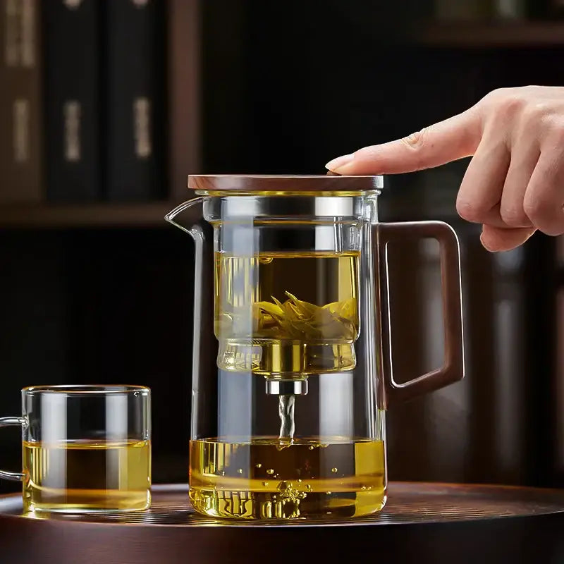 Modern glass teapot filter kettle with wood handle kitchen tea maker