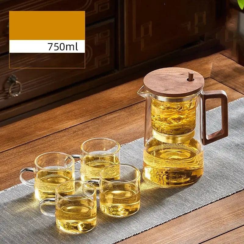 Modern glass teapot filter kettle with wood handle kitchen tea maker