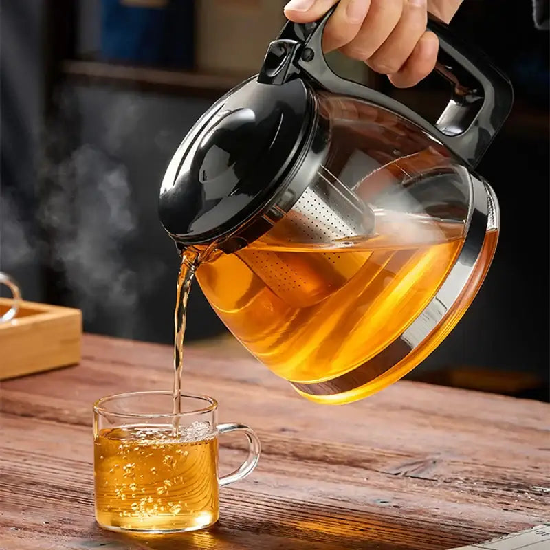Large capacity glass teapot with infuser for kitchen and dining room