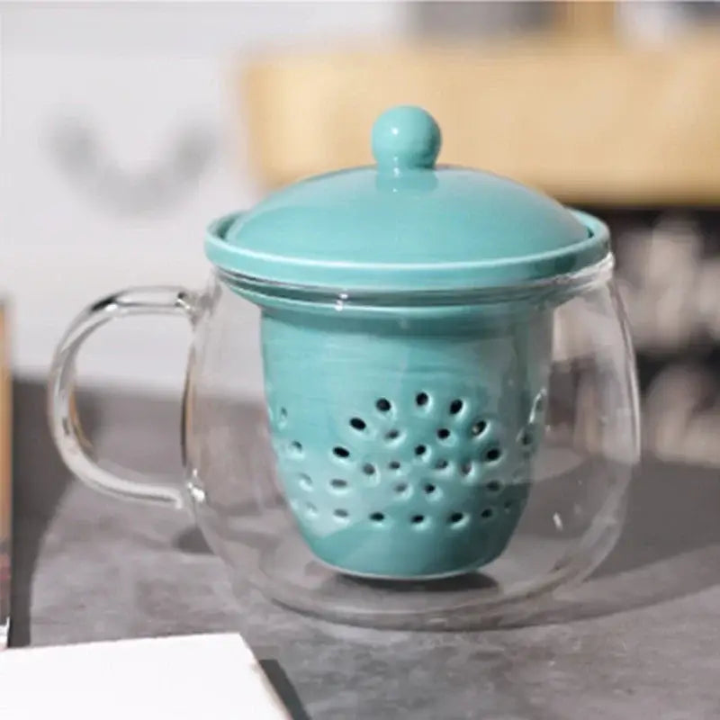 Modern glass teapot set with ceramic filter kitchen tea infuser