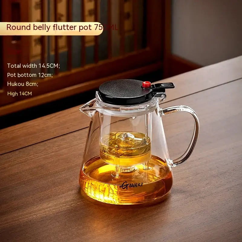 Modern clear glass teapot with silver filter – kitchen tea set