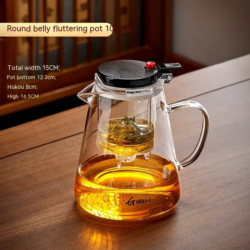 Modern clear glass teapot with silver filter – kitchen tea set