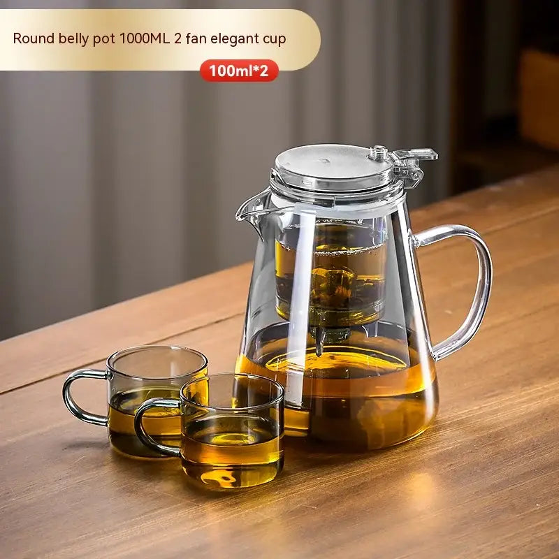 Modern clear glass teapot with silver filter – kitchen tea set