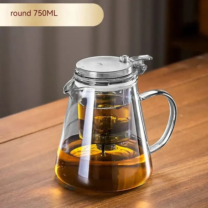 Modern clear glass teapot with silver filter – kitchen tea set