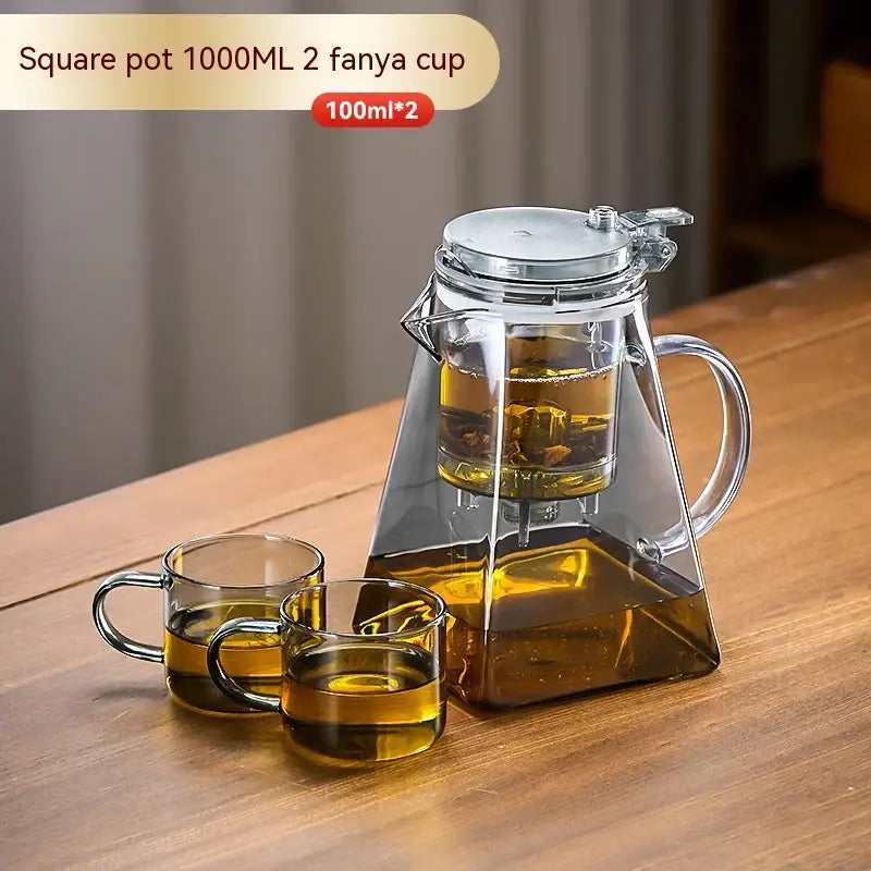Modern clear glass teapot with silver filter – kitchen tea set